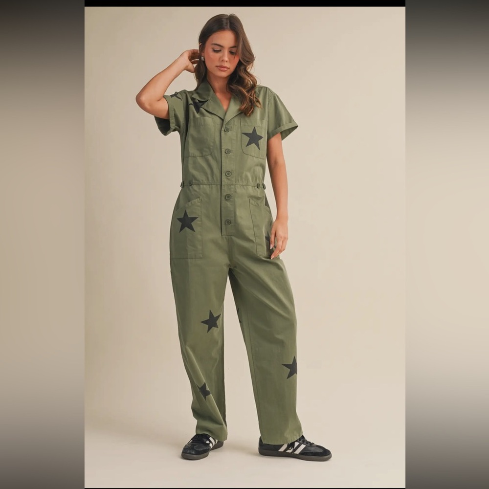 Olive Green Star Jumpsuit
